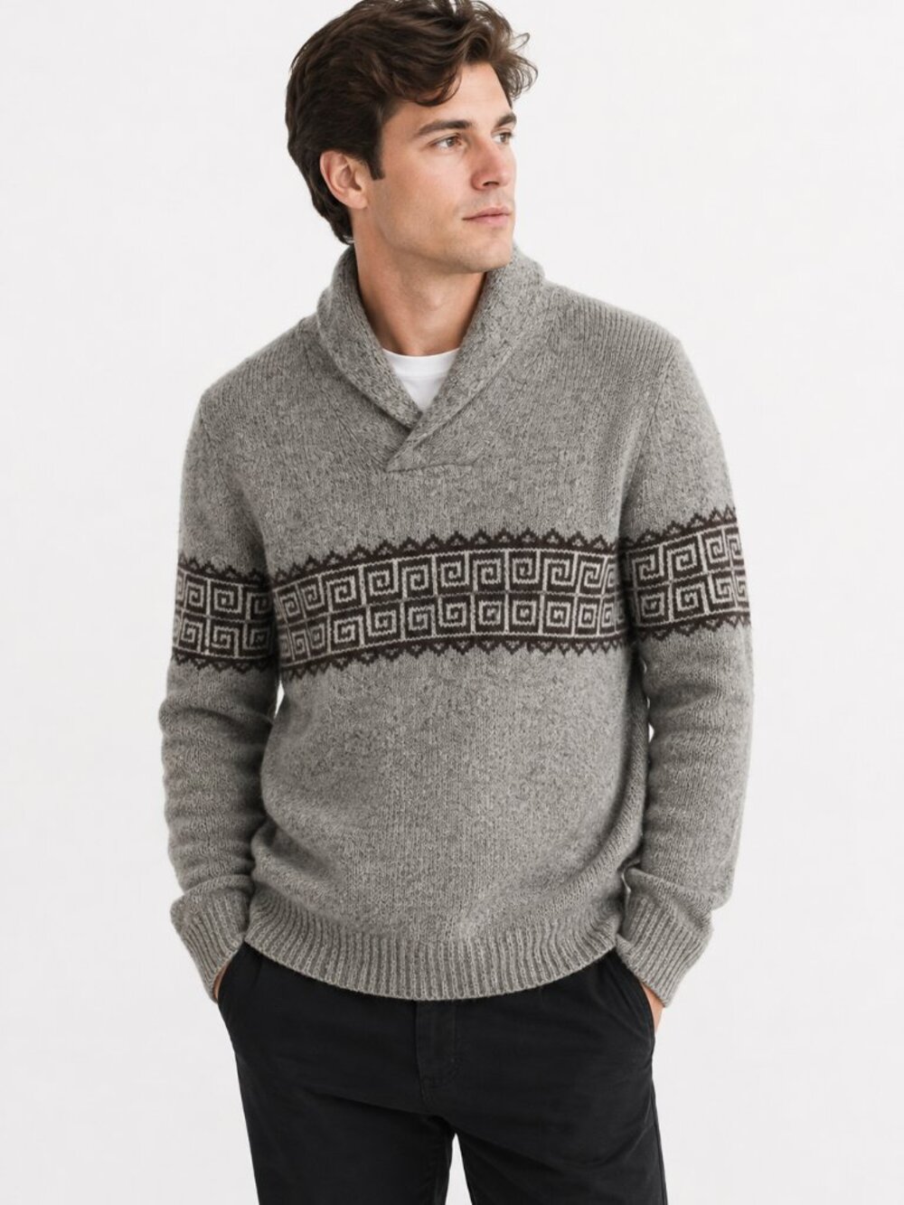 Classic Abercrombie & Fitch Wool Shawl Collar Sweater Men's Medium Fair Isle